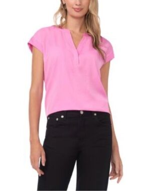 Vince Camuto Bright Pink Split V-Neck Cap Sleeve Top